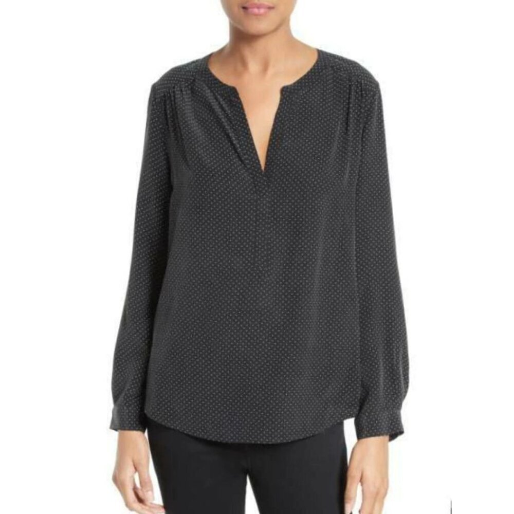 Joie Carita Black Polka-Dot Silk Blouse XXS
